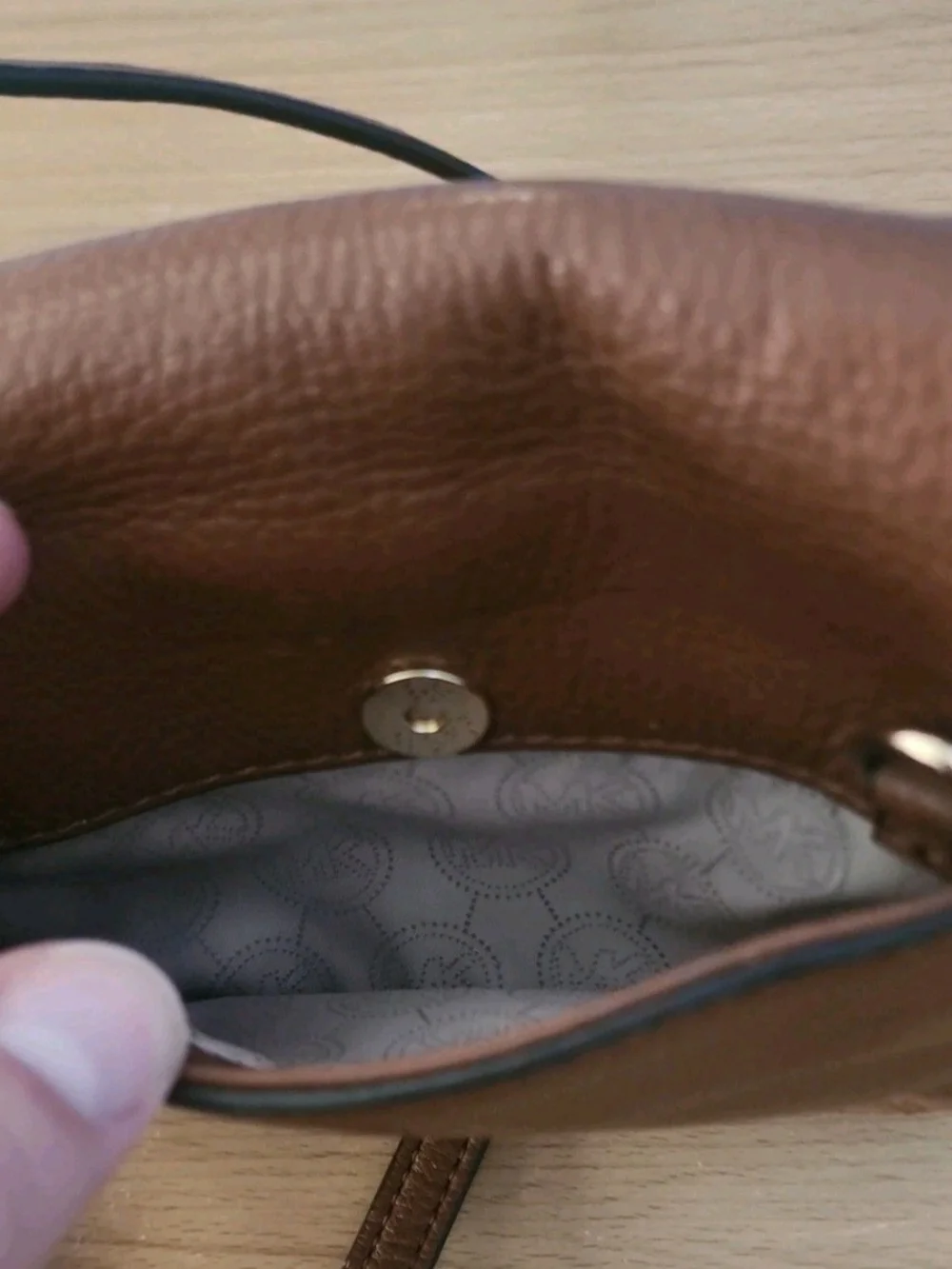 Michael Kors Brown Leather Crossbody with Gold MK Logo